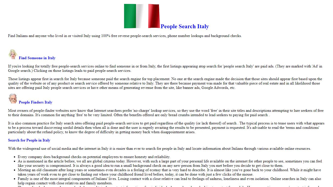 Italy Free People Search Ricerca Di Persone Libere IT