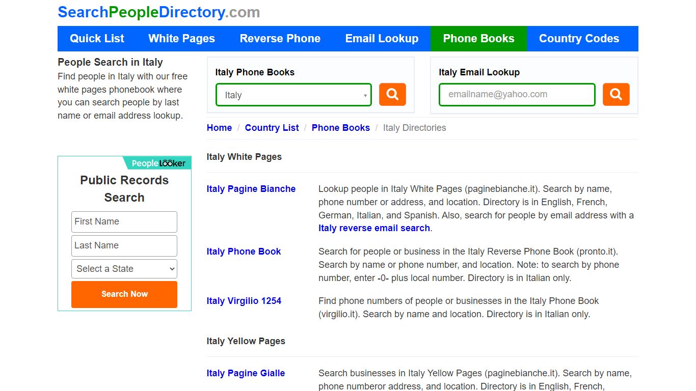 White Pages, Italy Phone Books, Email Search