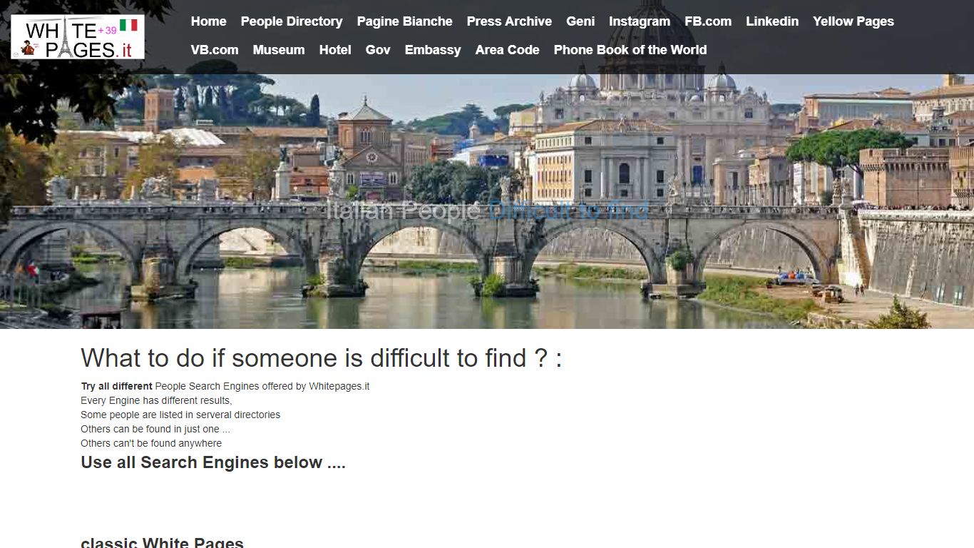 Difficilt to find People in Italy by Whitepages.it